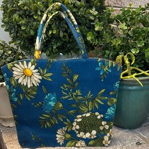 Vintage Margaret Smith Blue Floral Tote Bag Purse